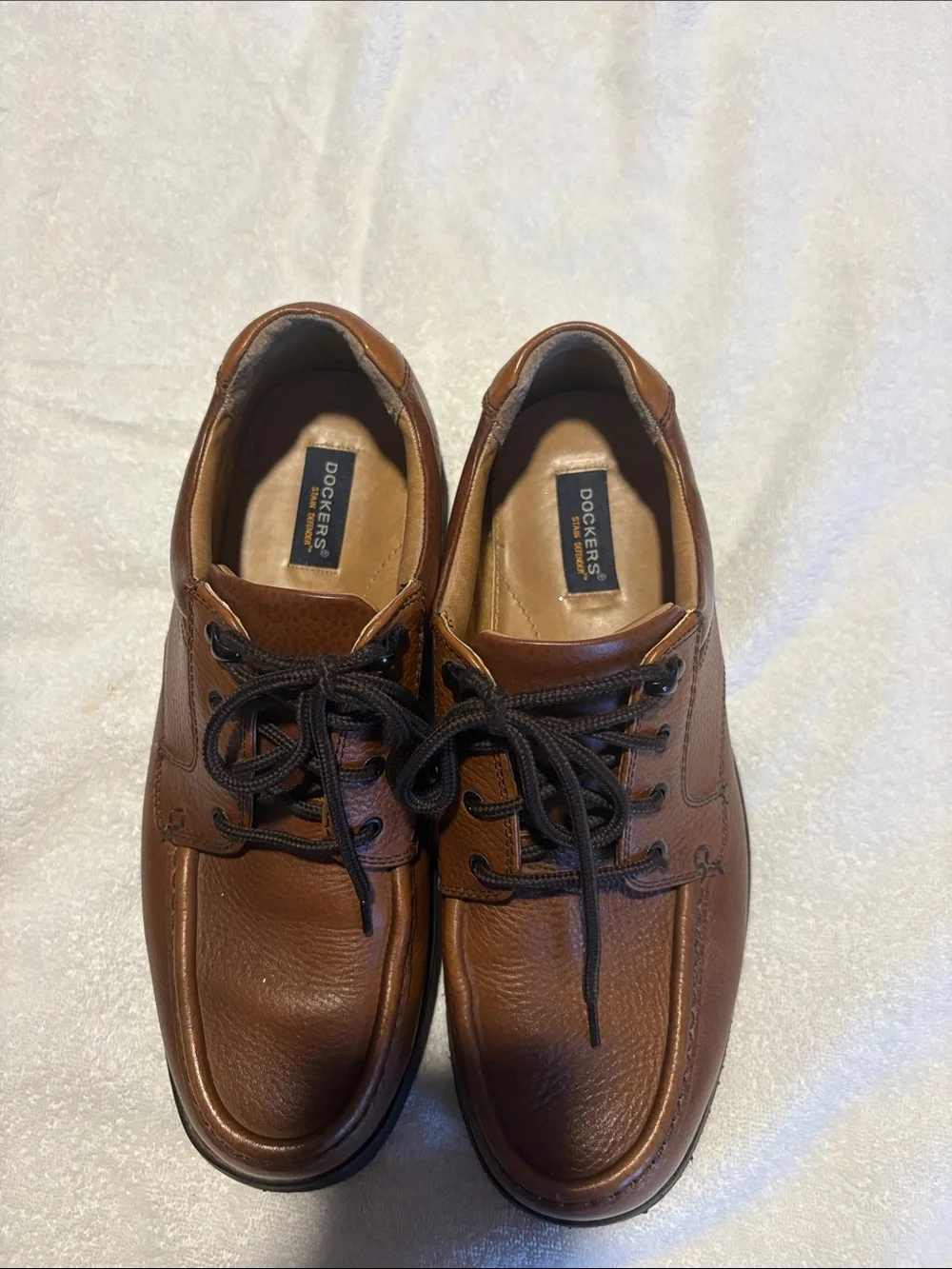 Dockers Men’s Tan Leather Boat Shoes with Black Laces